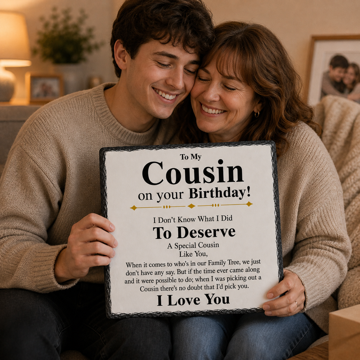Birthday Gift for Cousin – To My Cousin Rock Slate Plaque | Sentimental Keepsake Gift for Him or Her, Cousin Birthday Present (20x20cm)