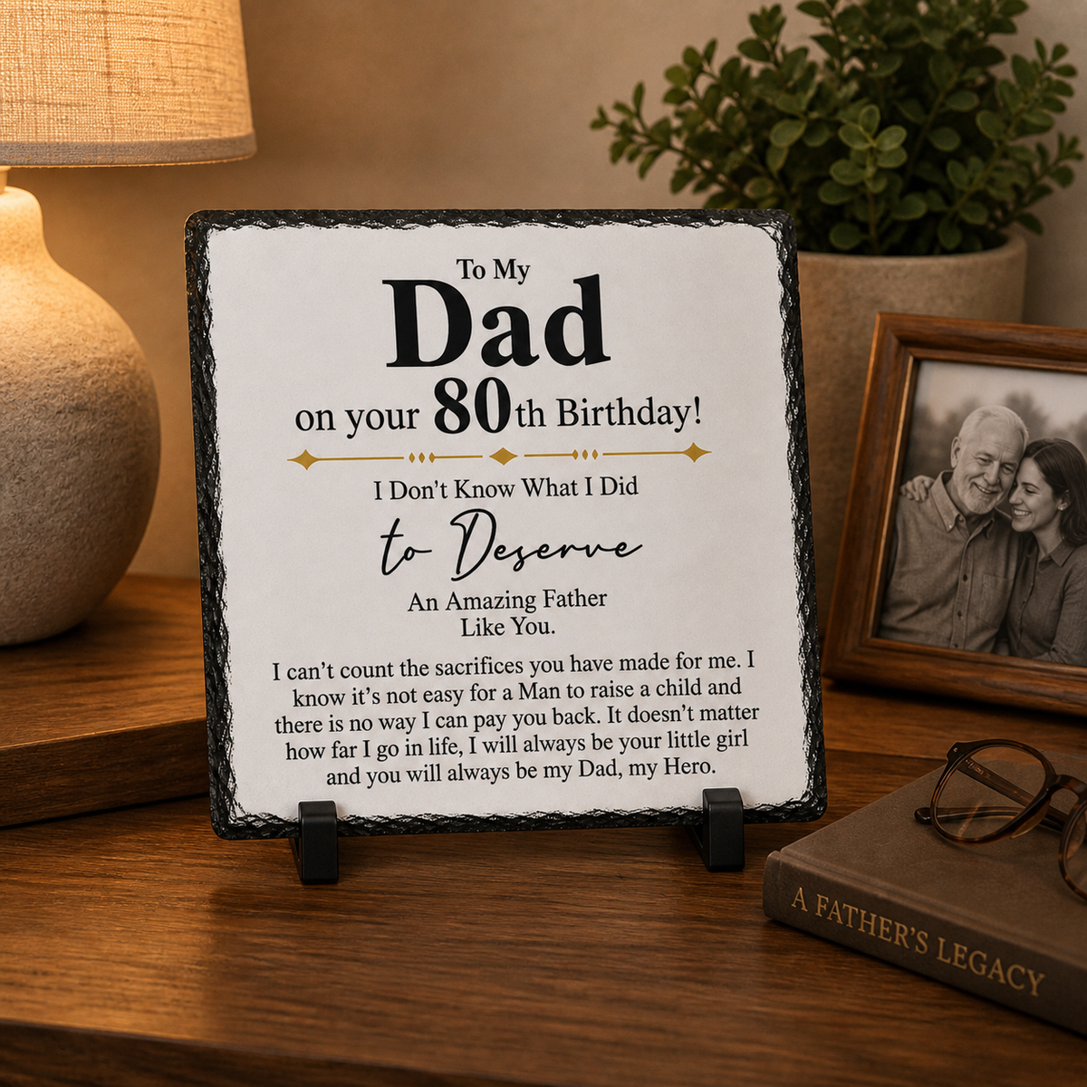 80th Birthday Gift for Dad – To My Dad Rock Slate Plaque | Sentimental Keepsake Gift for Father, 80th Birthday Present from Daughter (20x20cm)