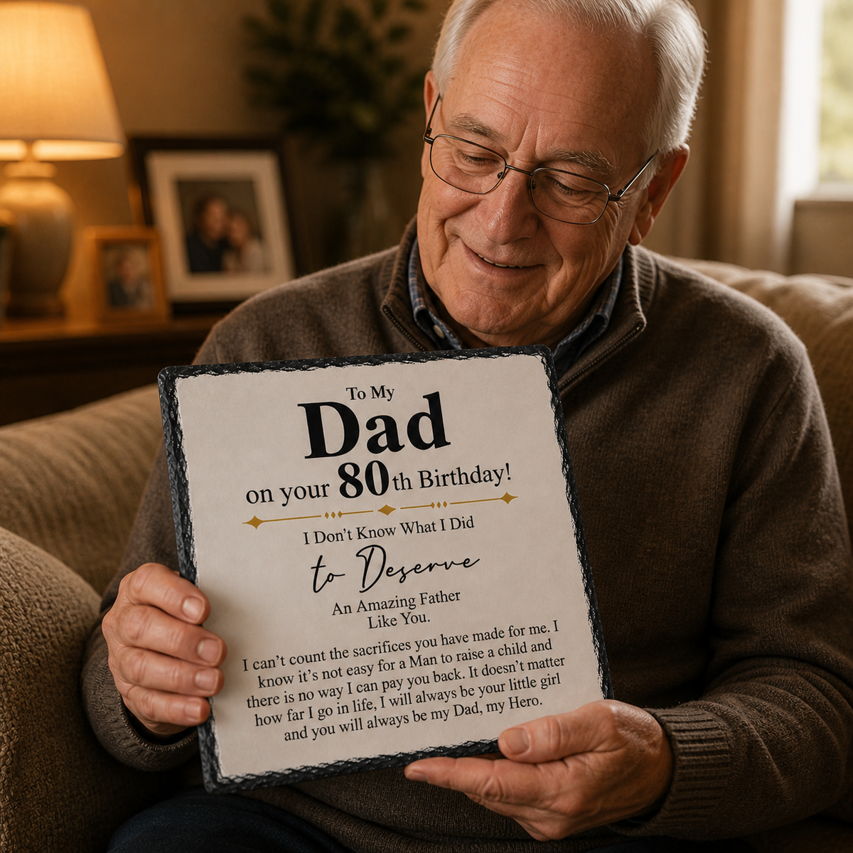 80th Birthday Gift for Dad – To My Dad Rock Slate Plaque | Sentimental Keepsake Gift for Father, 80th Birthday Present from Daughter (20x20cm)
