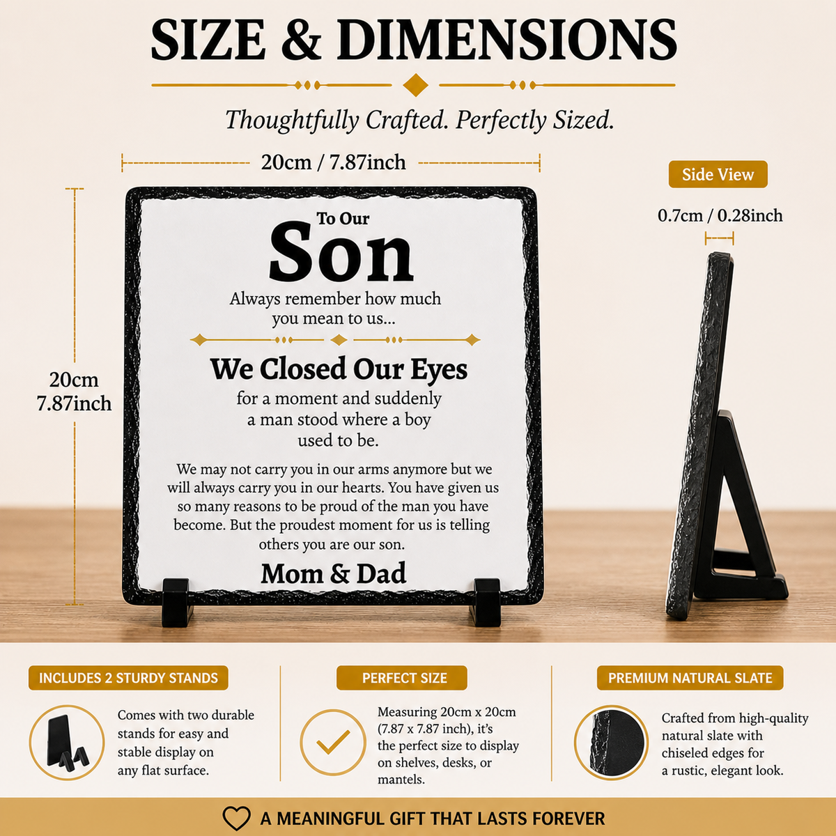 To Our Son Gift from Mom & Dad – Emotional Rock Slate Plaque | Birthday Gift for Son, Proud of You Son Keepsake, Sentimental Gift for Adult Son (20x20cm)