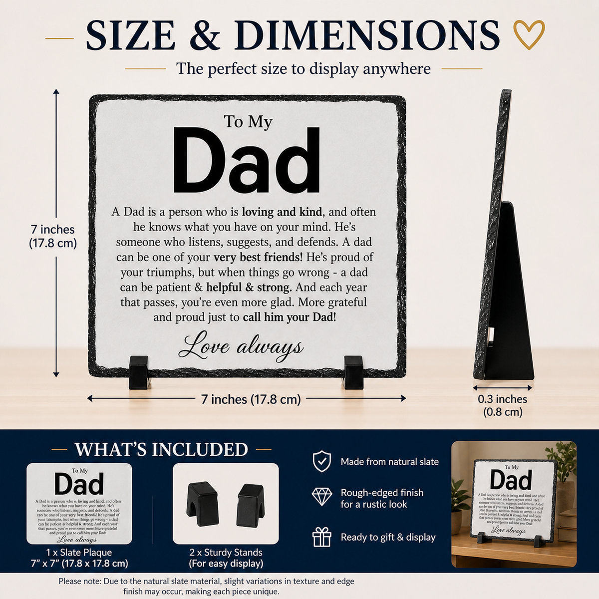 To My Dad Rock Slate Gift – Heartfelt Message Plaque for Father | Premium 20x20cm Keepsake Gift for Dad Birthday, Father’s Day or Christmas