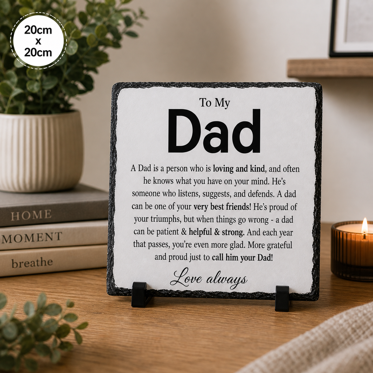 To My Dad Rock Slate Gift – Heartfelt Message Plaque for Father | Premium 20x20cm Keepsake Gift for Dad Birthday, Father’s Day or Christmas