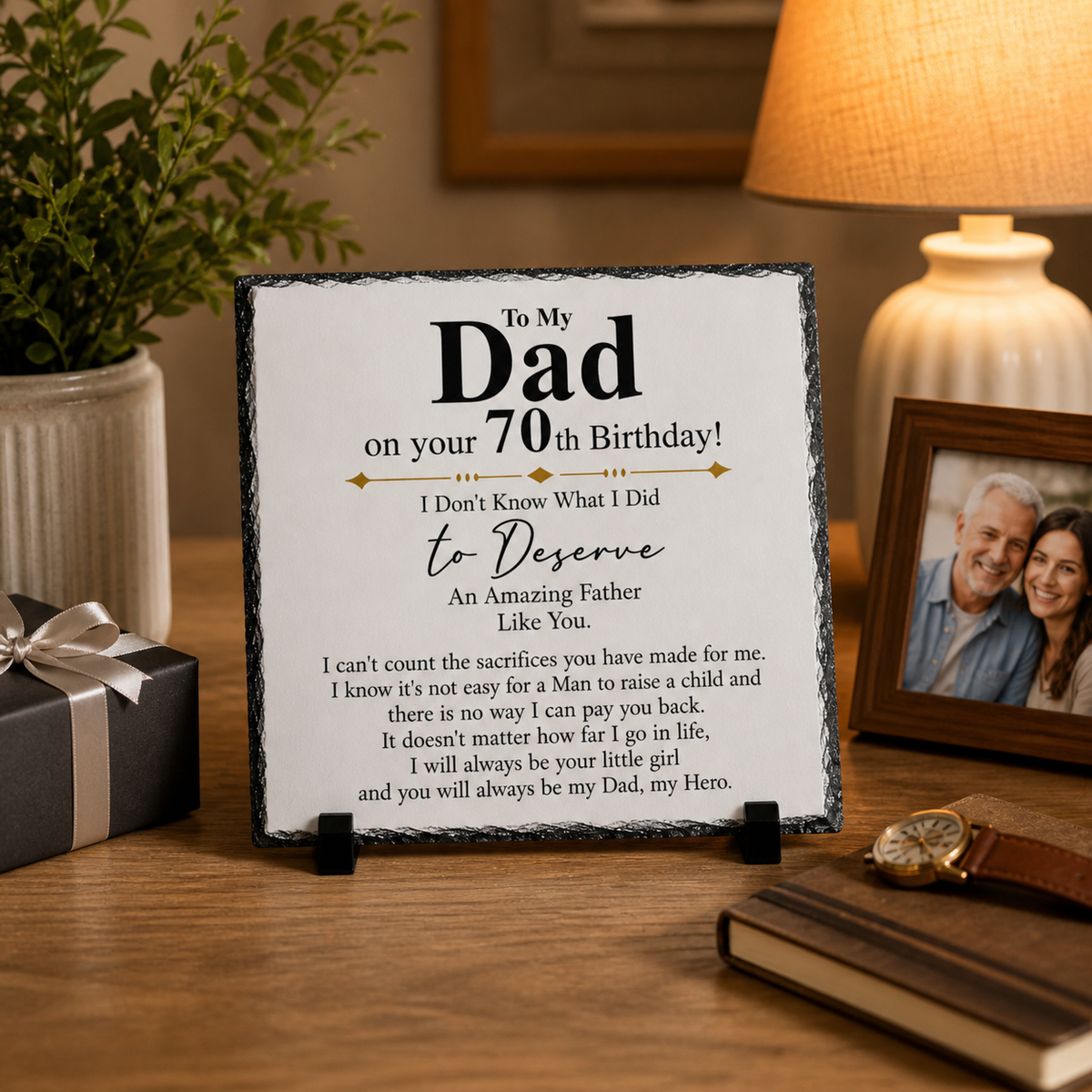70th Birthday Gift for Dad – Sentimental Rock Slate Plaque | Dad 70th Birthday Keepsake, Father Appreciation Gift from Daughter (20x20cm)