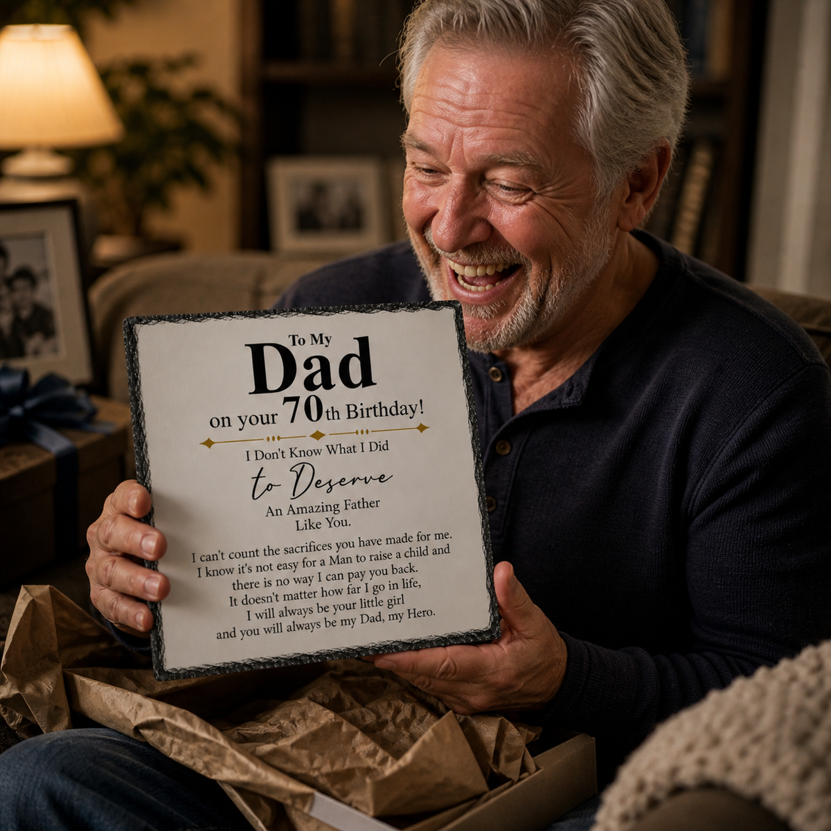 70th Birthday Gift for Dad – Sentimental Rock Slate Plaque | Dad 70th Birthday Keepsake, Father Appreciation Gift from Daughter (20x20cm)