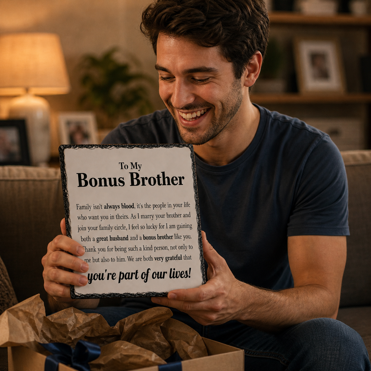Bonus Brother Gift from Bride – Wedding Day Keepsake Rock Slate Plaque | Brother-in-Law Appreciation Gift, Sentimental Family Gift (20x20cm)