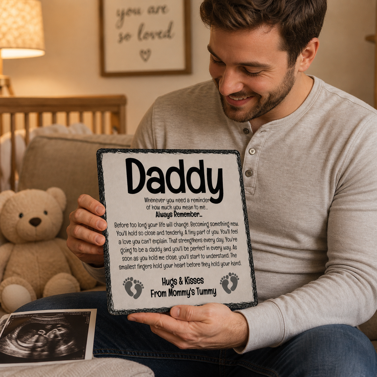 Daddy-to-Be Gift from Baby Bump – Pregnancy Announcement Rock Slate Plaque | New Dad Gift, Expecting Father Keepsake, Baby Shower Gift (20x20cm)