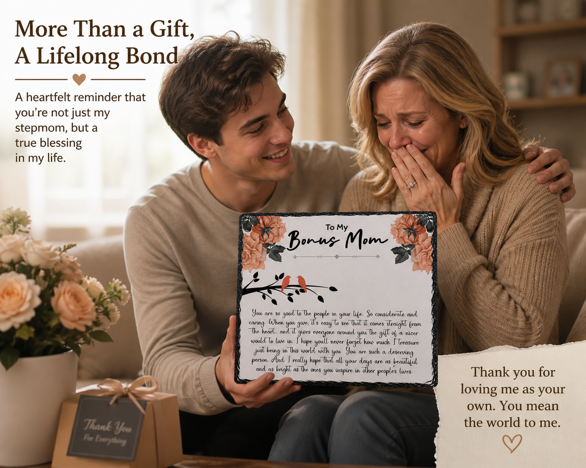 Bonus Mom Gift Plaque – Heartfelt Stepmom Appreciation Rock Slate | Thank You Gift for Bonus Mom, Mother Figure Keepsake (20x20cm)