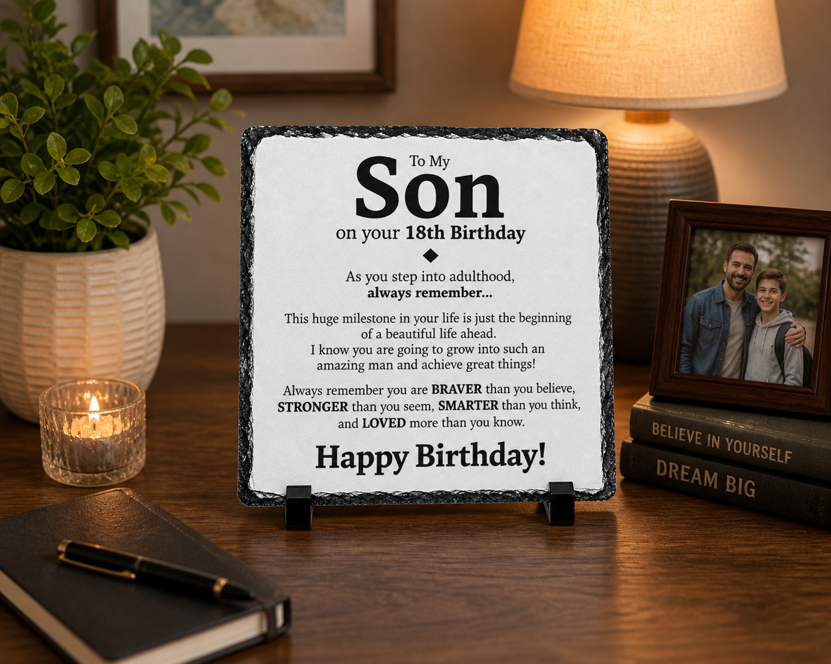 18th Birthday Gift for Son – Inspirational Rock Slate Plaque | Meaningful 18th Birthday Keepsake for Son (20x20cm)