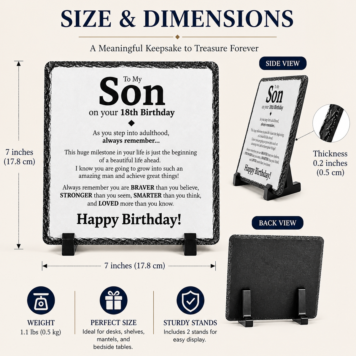 18th Birthday Gift for Son – Inspirational Rock Slate Plaque | Meaningful 18th Birthday Keepsake for Son (20x20cm)