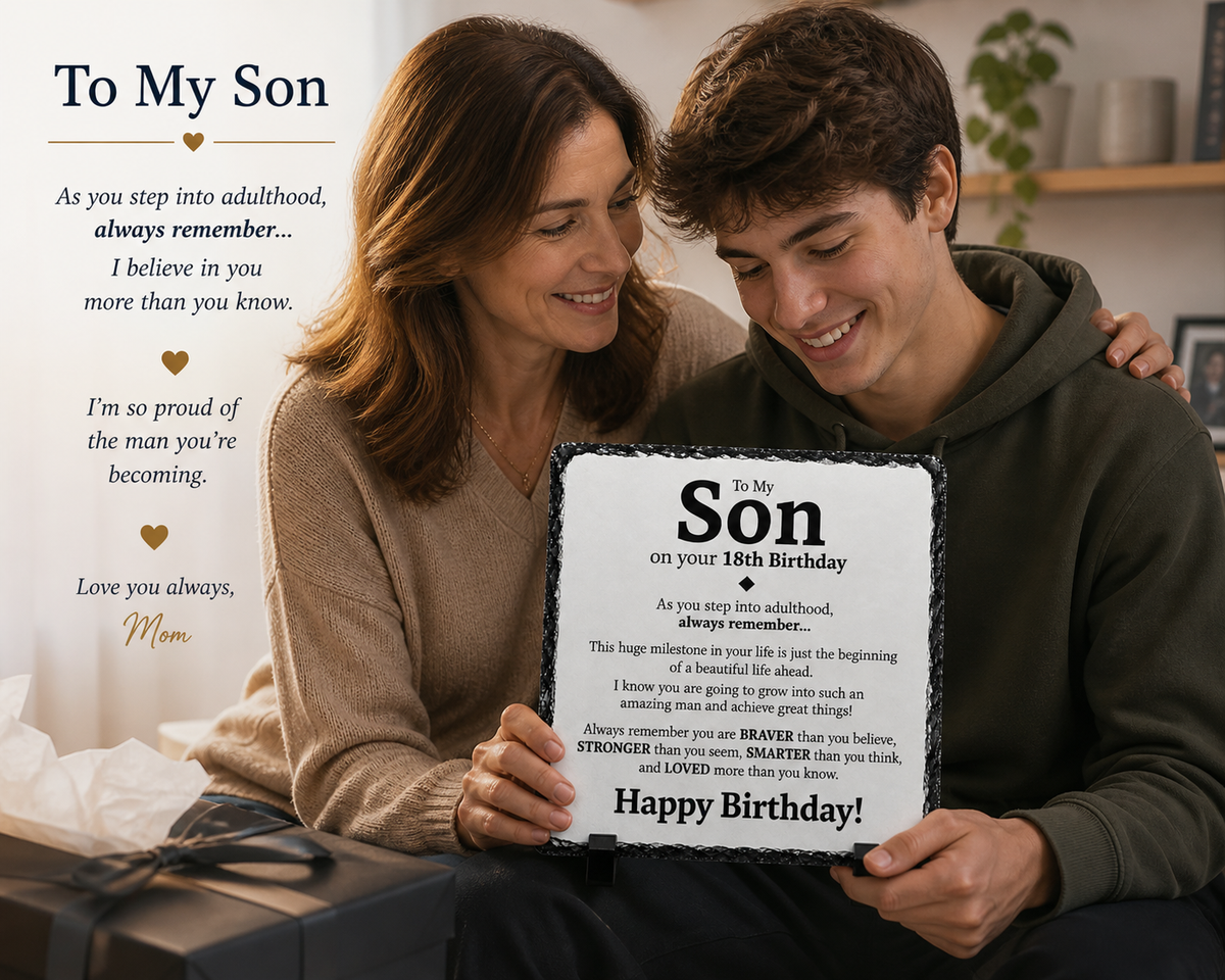 18th Birthday Gift for Son – Inspirational Rock Slate Plaque | Meaningful 18th Birthday Keepsake for Son (20x20cm)